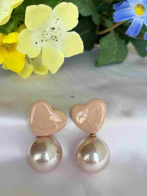 Heart Design Big Pearl Drop Earrings