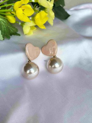 Heart Design Big Pearl Drop Earrings