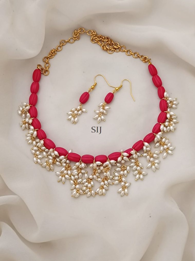 Imitation Coral &Pearl Studded Necklace