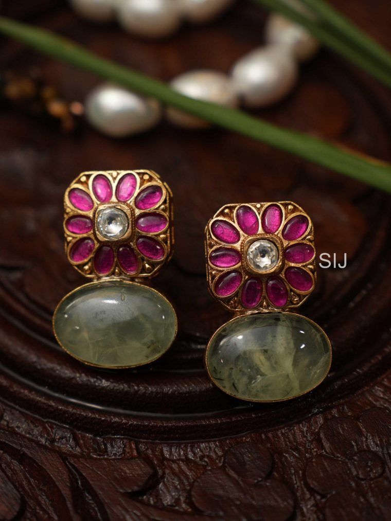 Imitation Olive Green Polki Ear Studs