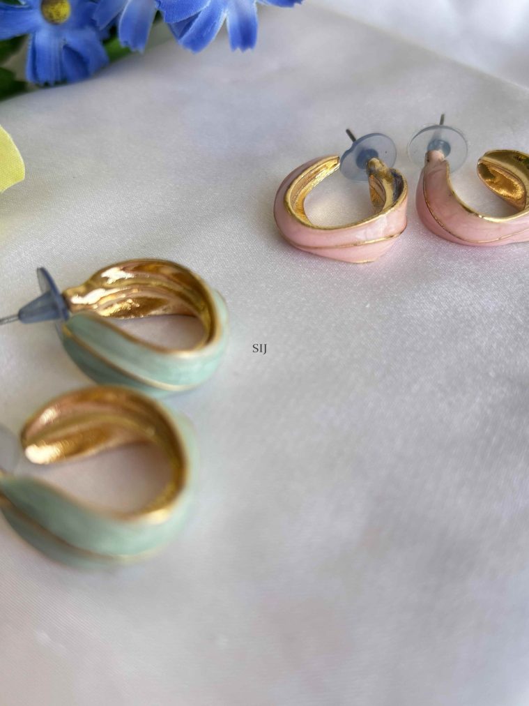 Imitation Pink &Blue Color Hoops Earrings