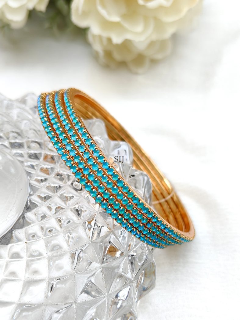 Imitation Sky Blue Color Stones Bangles