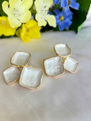 Imitation Square Shape White &Black Earrings