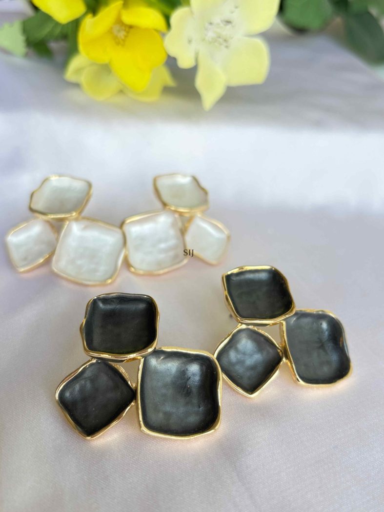 Imitation Square Shape White &Black Earrings