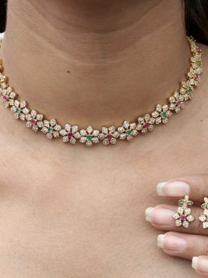 Kalpini Floral Simple AD Necklace