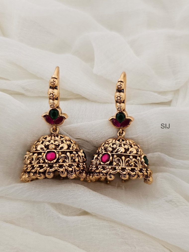 Matte Finish Jadau Kundan Stone Jhumkas