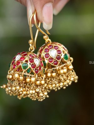 Matte Finish Kemp & Gold Pearls Hook Jhumkas