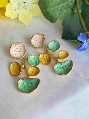 Multicolor Drop Earrings With Gold Finish Dots