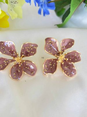 Multicolor Flower Design Earrings With Gold Finish Dots