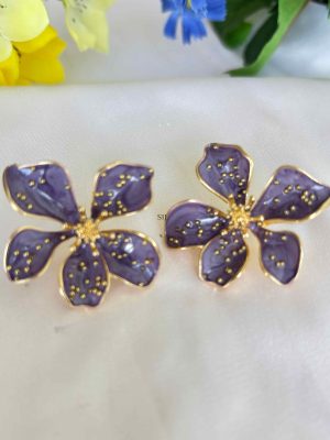 Multicolor Flower Design Earrings With Gold Finish Dots