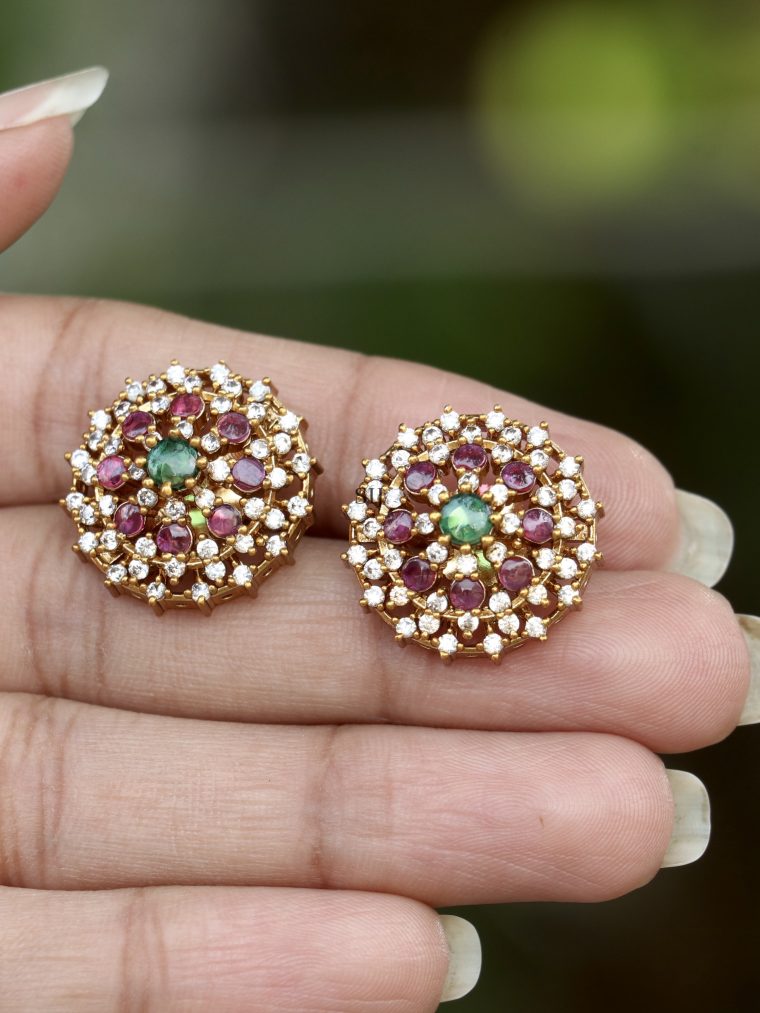 Multicolor Stones Chandra Kalpana Ear Studs