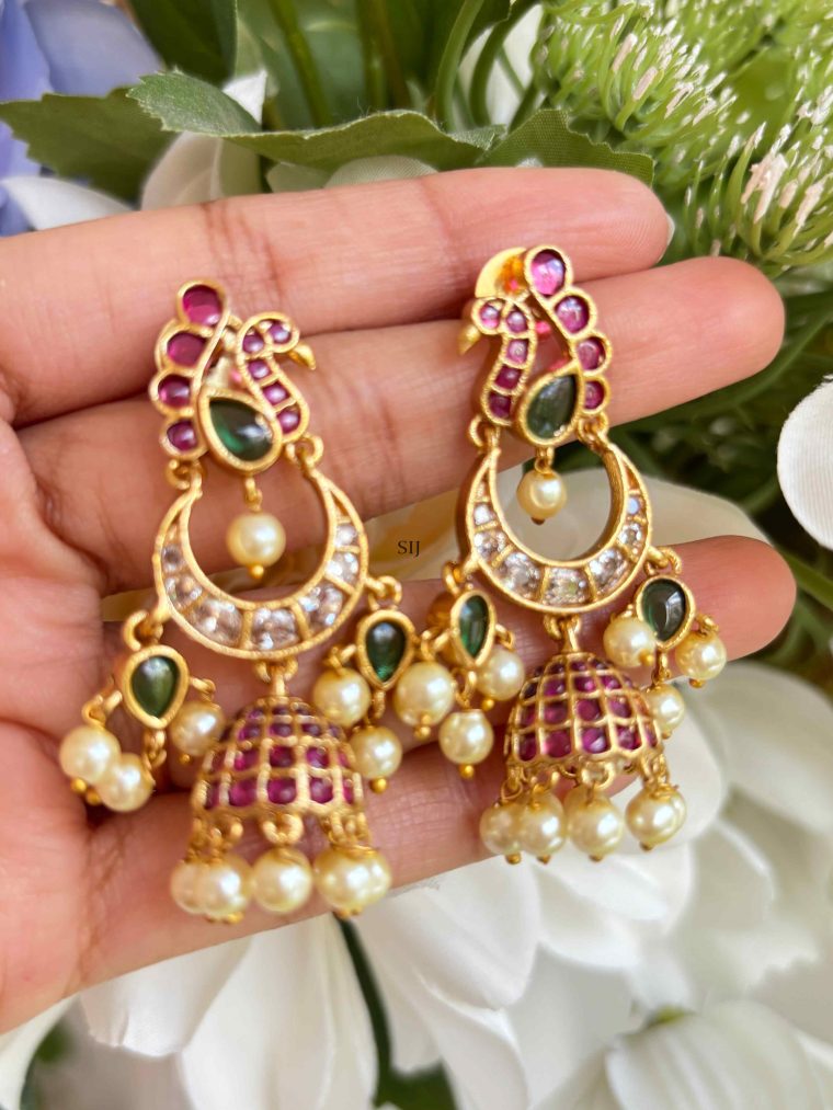 Multicolor Stones Peacock Chanbali Jhumkas