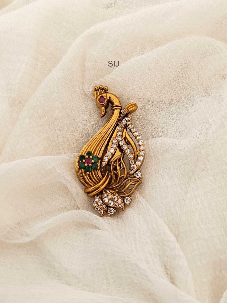 Peacock Design CZ Stone Saree Pin