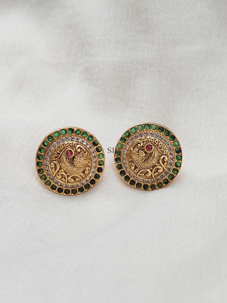 Peacock Design Green Kemp Ear Studs