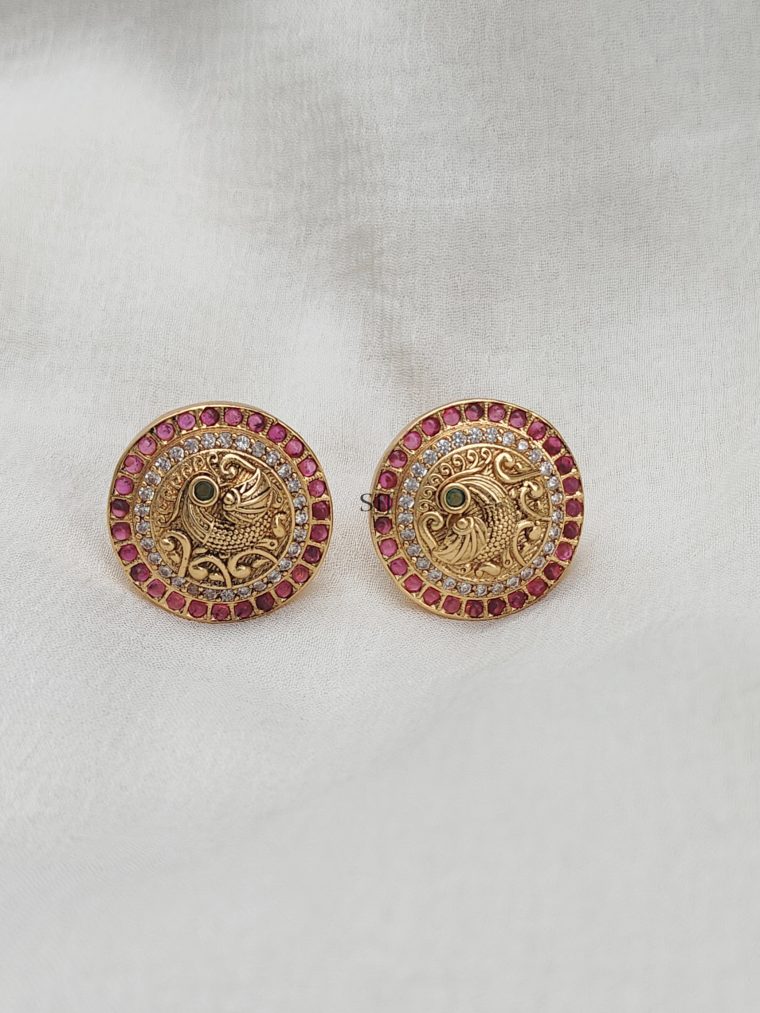 Peacock Design Pink Kemp Ear Studs