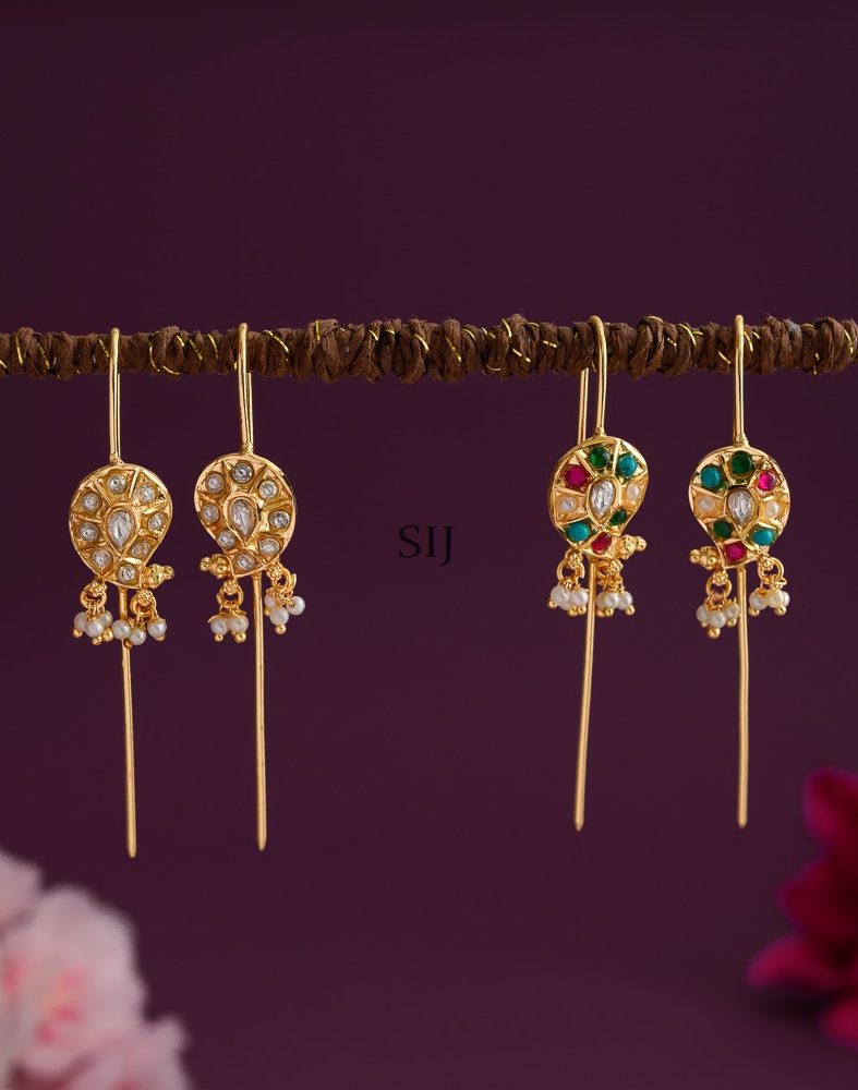 Pearl Drop Mango Design Jadau Kundan Ear Cuffs