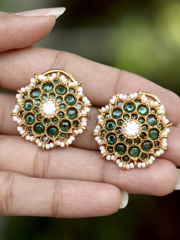 Pearl& Green Kemp Studded Ear Studs