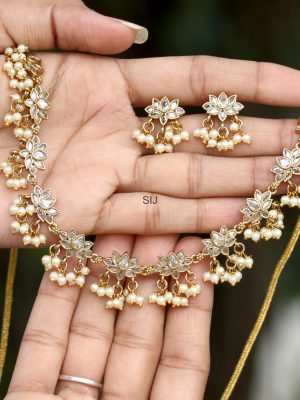 Pearls & Kundan Stones Lotus Flower Necklace Set