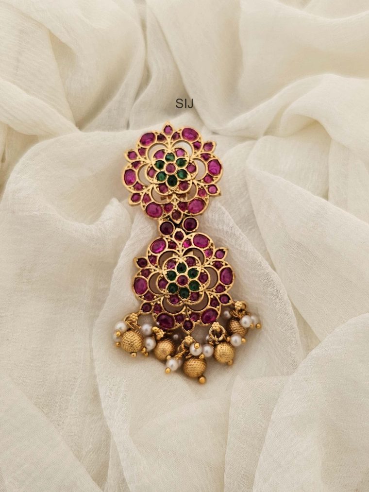 Pink & Green Stones Floral Saree Pin