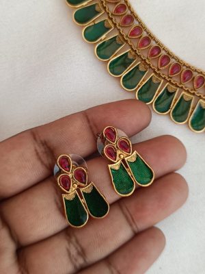 Ruby& Green Stone Palakka Necklace