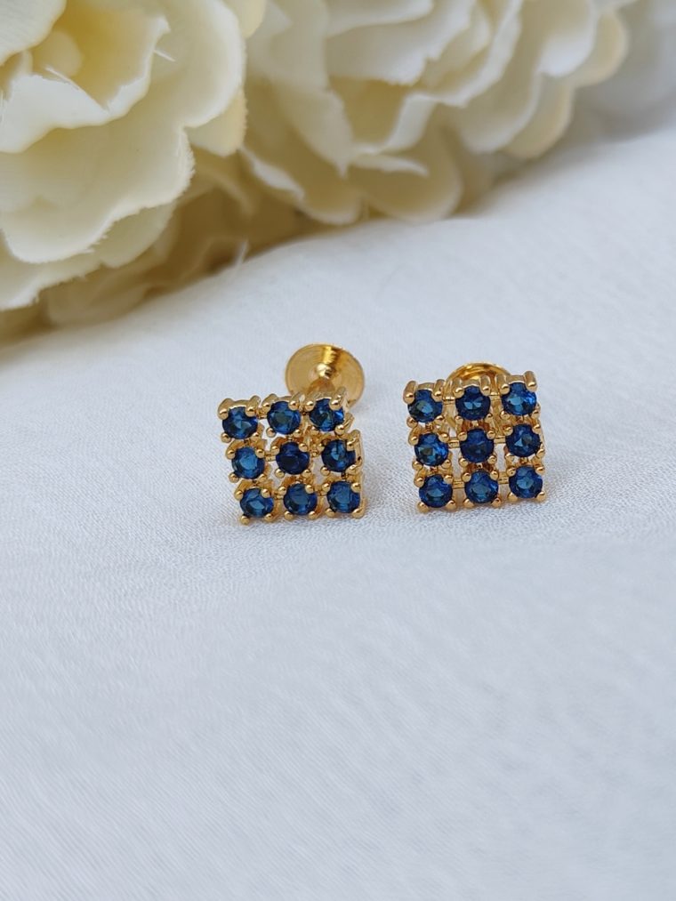 Square Shape Design Blue Stones Studded Ear Studs