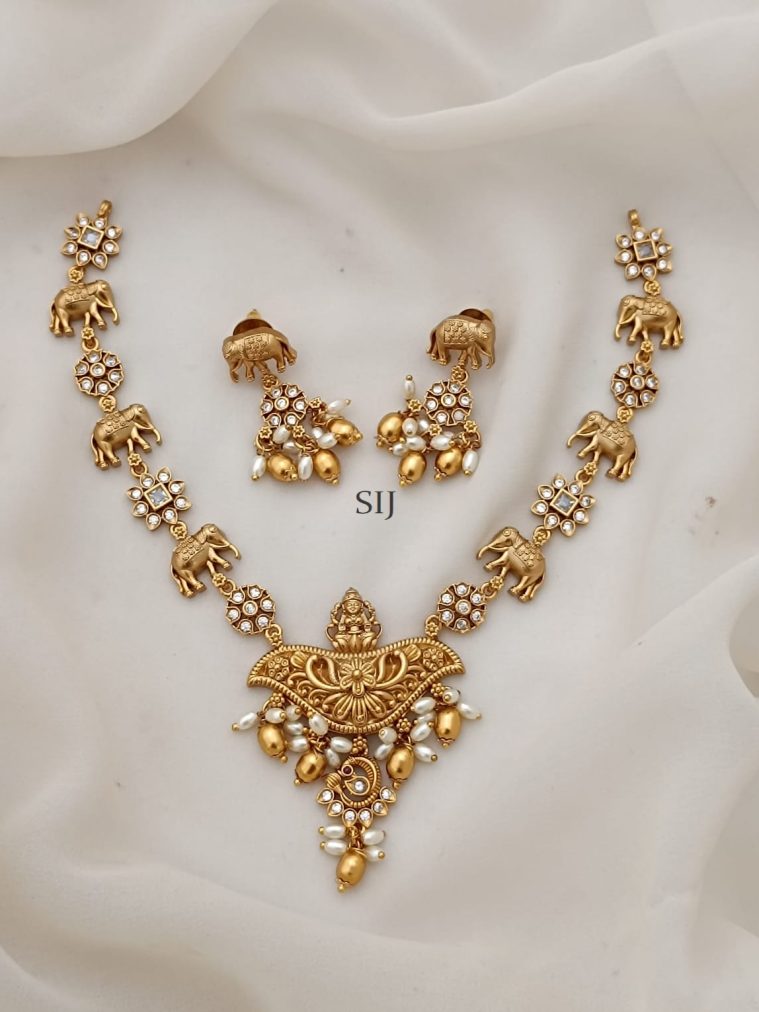 Traditional Lakshmi Elephant Design Pearl Necklace