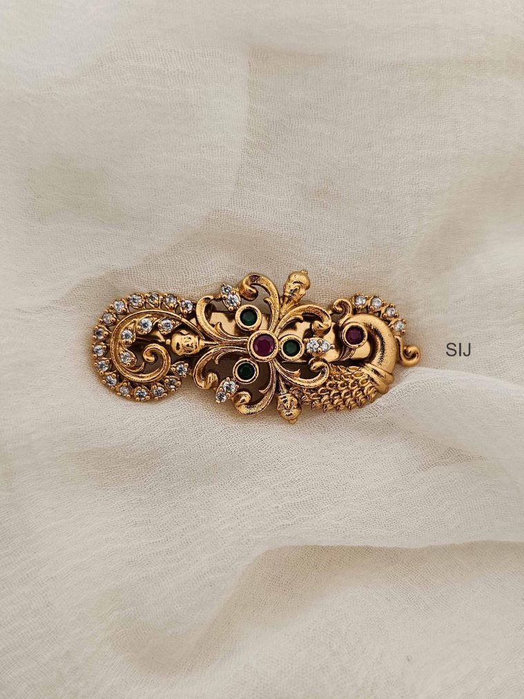 Traditional Peacock CZ Stones Saree Pin