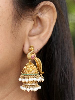 Traditional Peacock Floral pearl Jhumkas