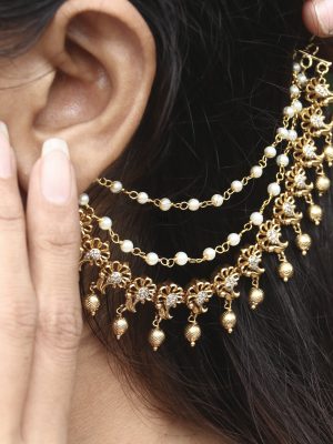 Vrinda Pearl Hanging Gold Ear-Chain