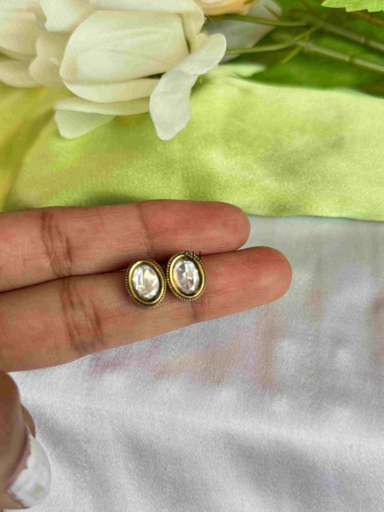 White Oval Massonite Stud Earrings