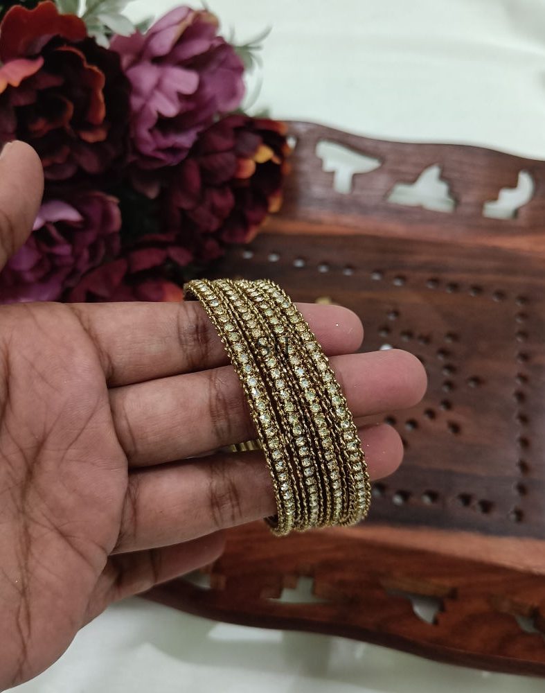 White Stone Studded Metal Bangles