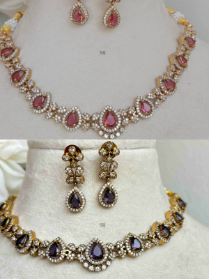 Gold Plated Purple And Red Stones Necklaces