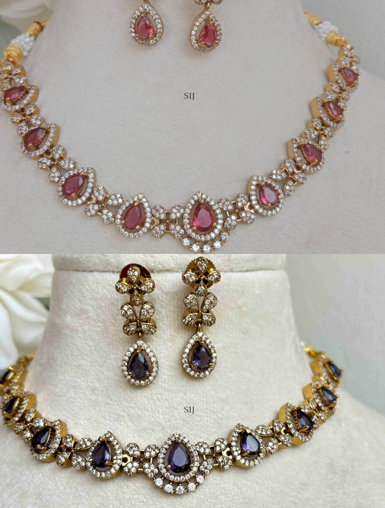 Gold Plated Purple And Red Stones Necklaces