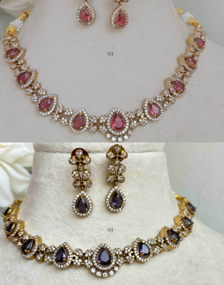 Gold Plated Purple And Red Stones Necklaces