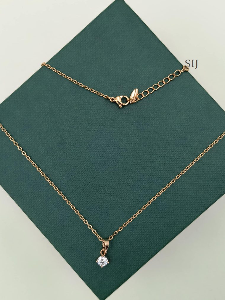 Gold Plated Anti Tarnish Single Stone Pendant Chain