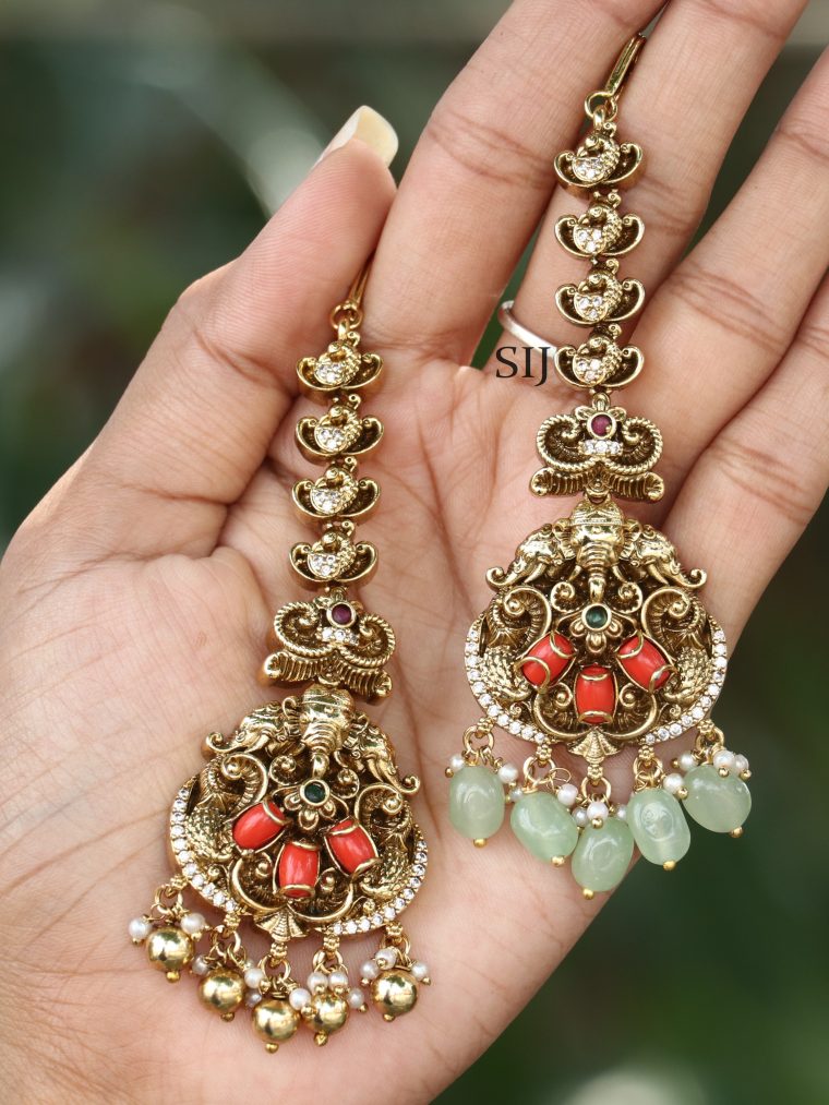 Imitation Coral Stones Beaded Maang Tikka