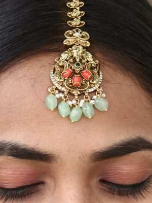 Imitation Coral Stones Beaded Maang Tikka