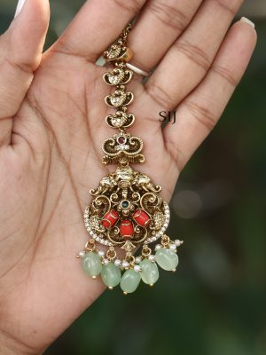 Imitation Coral Stones Beaded Maang Tikka