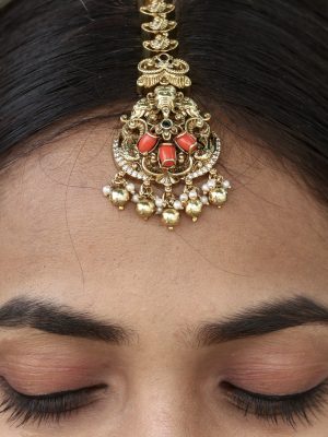 Imitation Coral Stones Beaded Maang Tikka