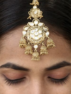 Traditional Kundan Stones Hanging Jhumka Maang Tikka