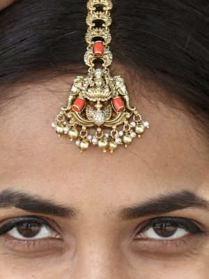 Gold Plated Dual Elephant Faces and Lakshmi Tikka