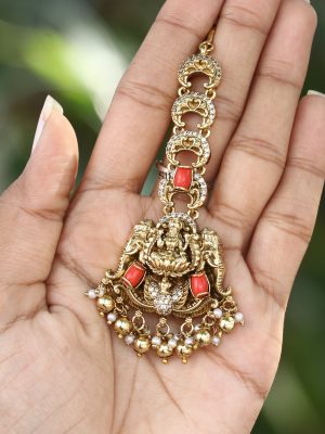 Gold Plated Dual Elephant Faces and Lakshmi Tikka