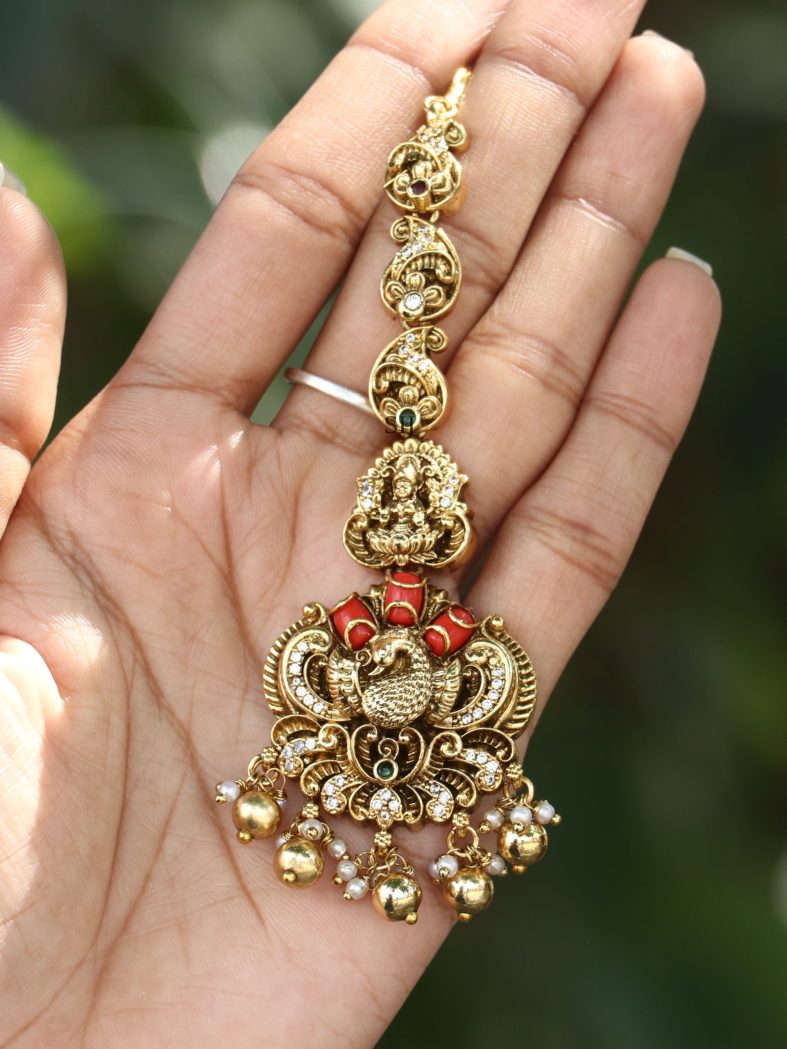 Traditional Peacock Maang Tikka with Pearls and Beads