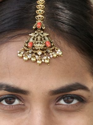 Gold Plated Dual Peacock and Lakshmi Maang Tikka