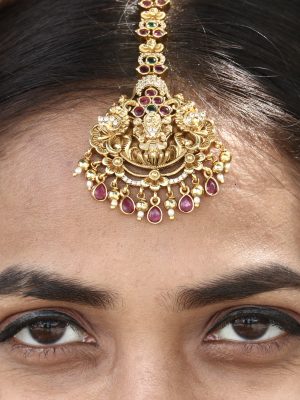 Multi Color Stones Maang Tikka with Lakshmi Devi