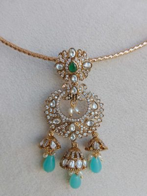 Traditional Victorian Stones Chandbali Pendant Hasli Necklace