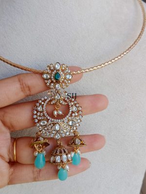 Traditional Victorian Stones Chandbali Pendant Hasli Necklace