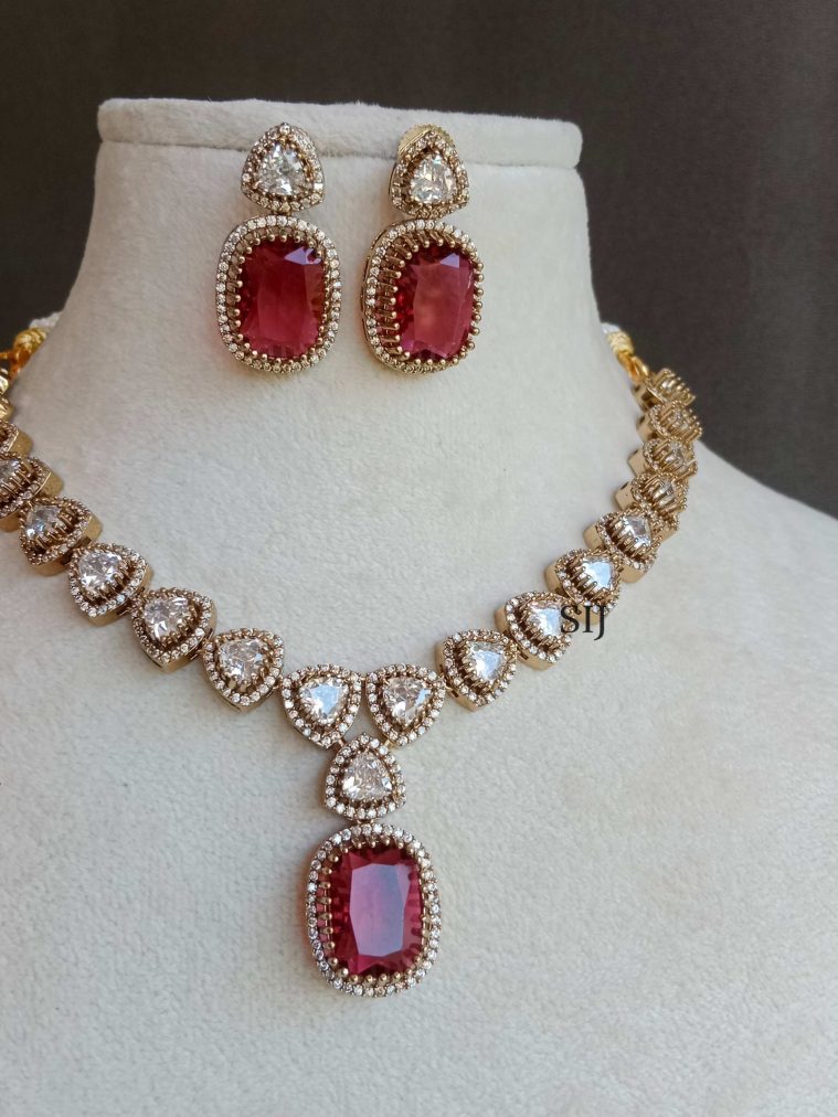 Artifician Solitaire Victorian Necklace With Ruby Drops