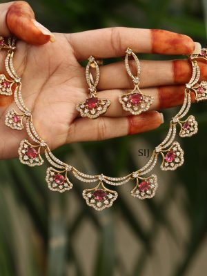 Traditional Flower Design AD Stones Necklace