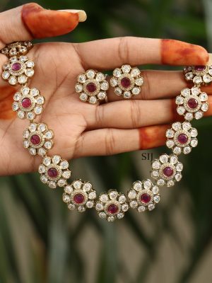 Artificial Flower AD Stones Necklace